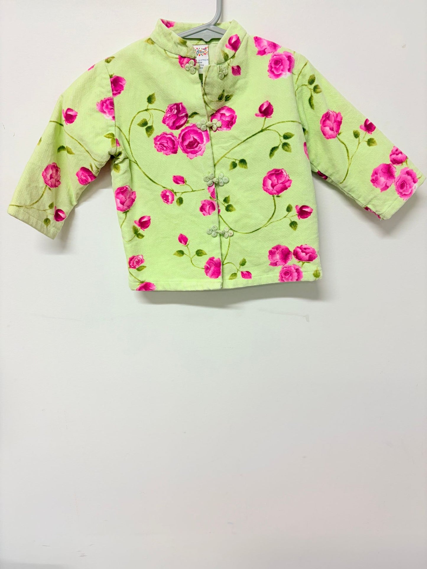 Size 1 Jellybeans vintage lime green/pink rose pattern jacket.