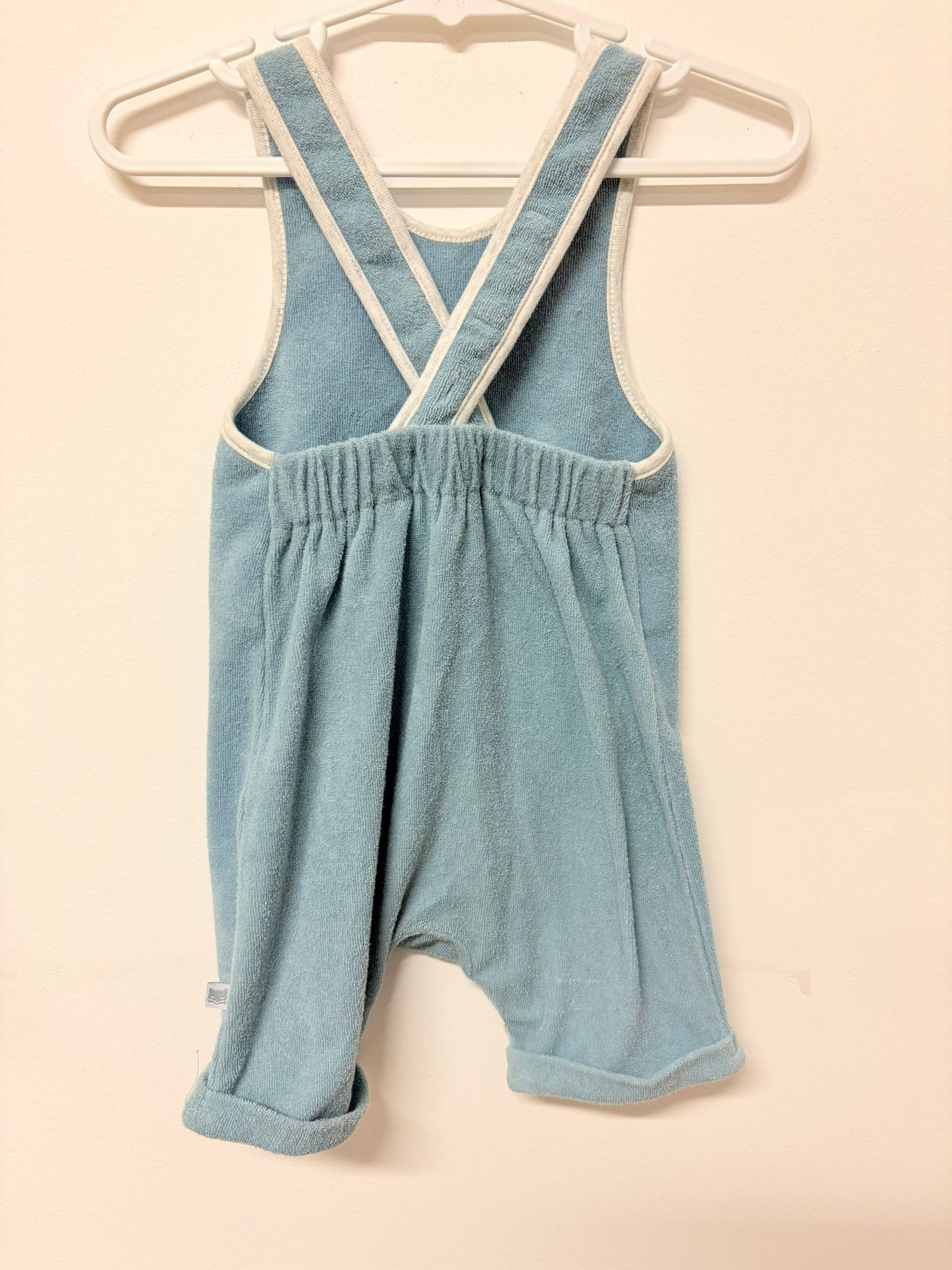 Size 00 Fox & Finch pale blue flannelette romper.