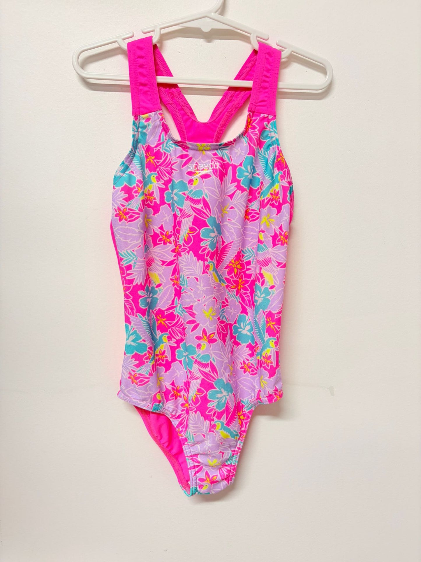 Size 6 Speedo pink parrot print swimsuit.