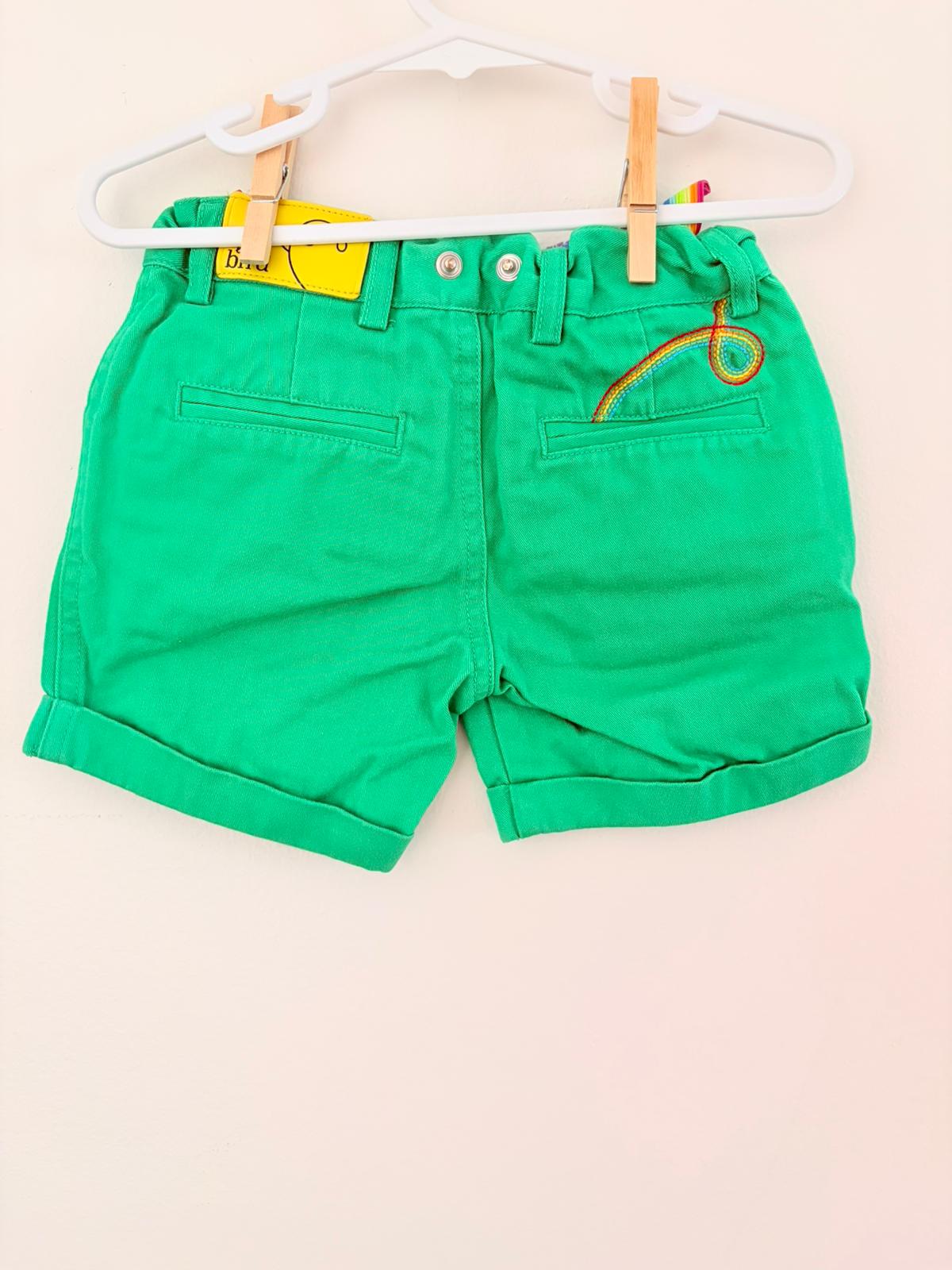 Size 1 little bird green denim rainbow embroidery shorts.