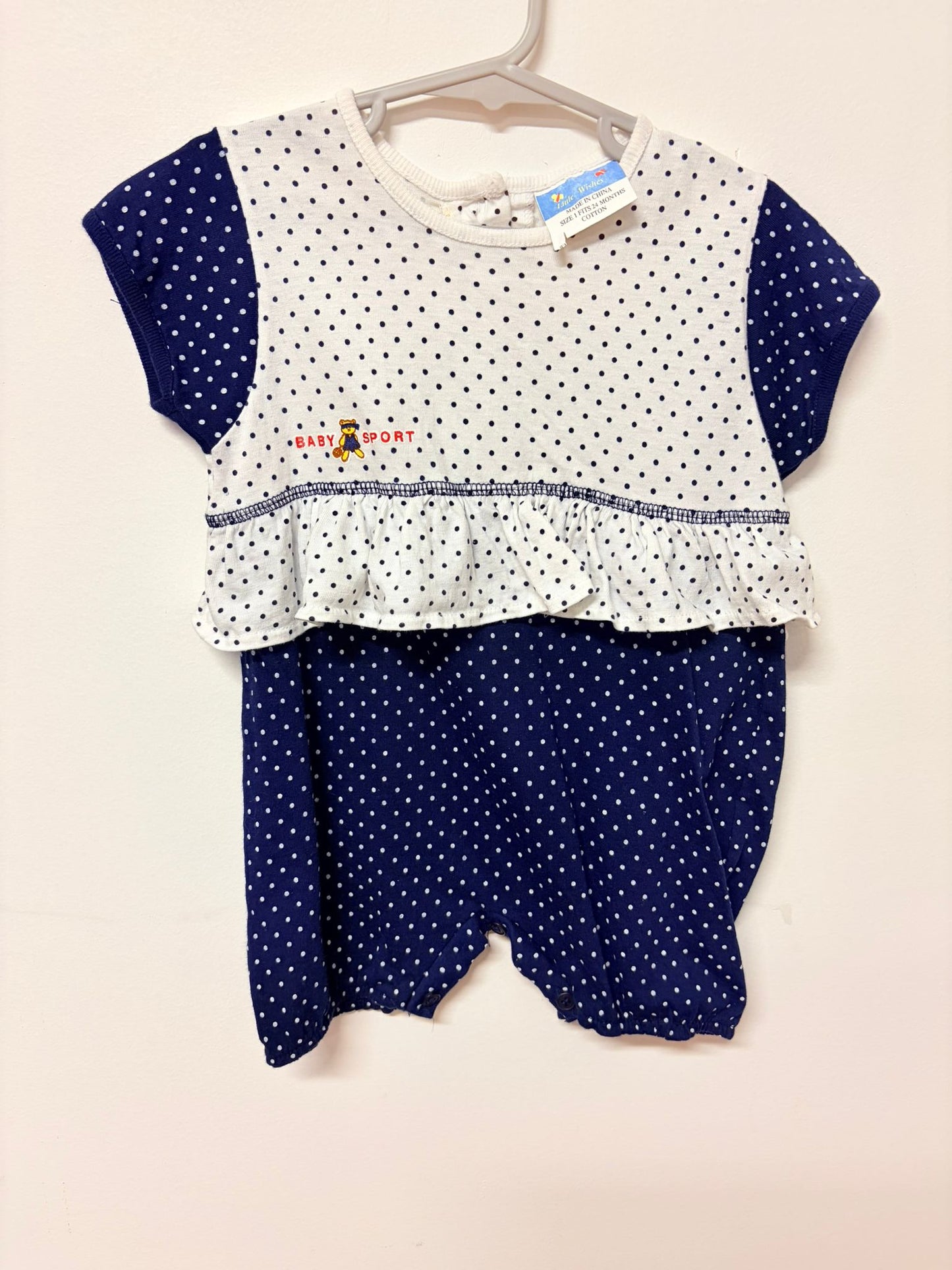 Size 1 Oversized Little wishes vintage polkadot romper.