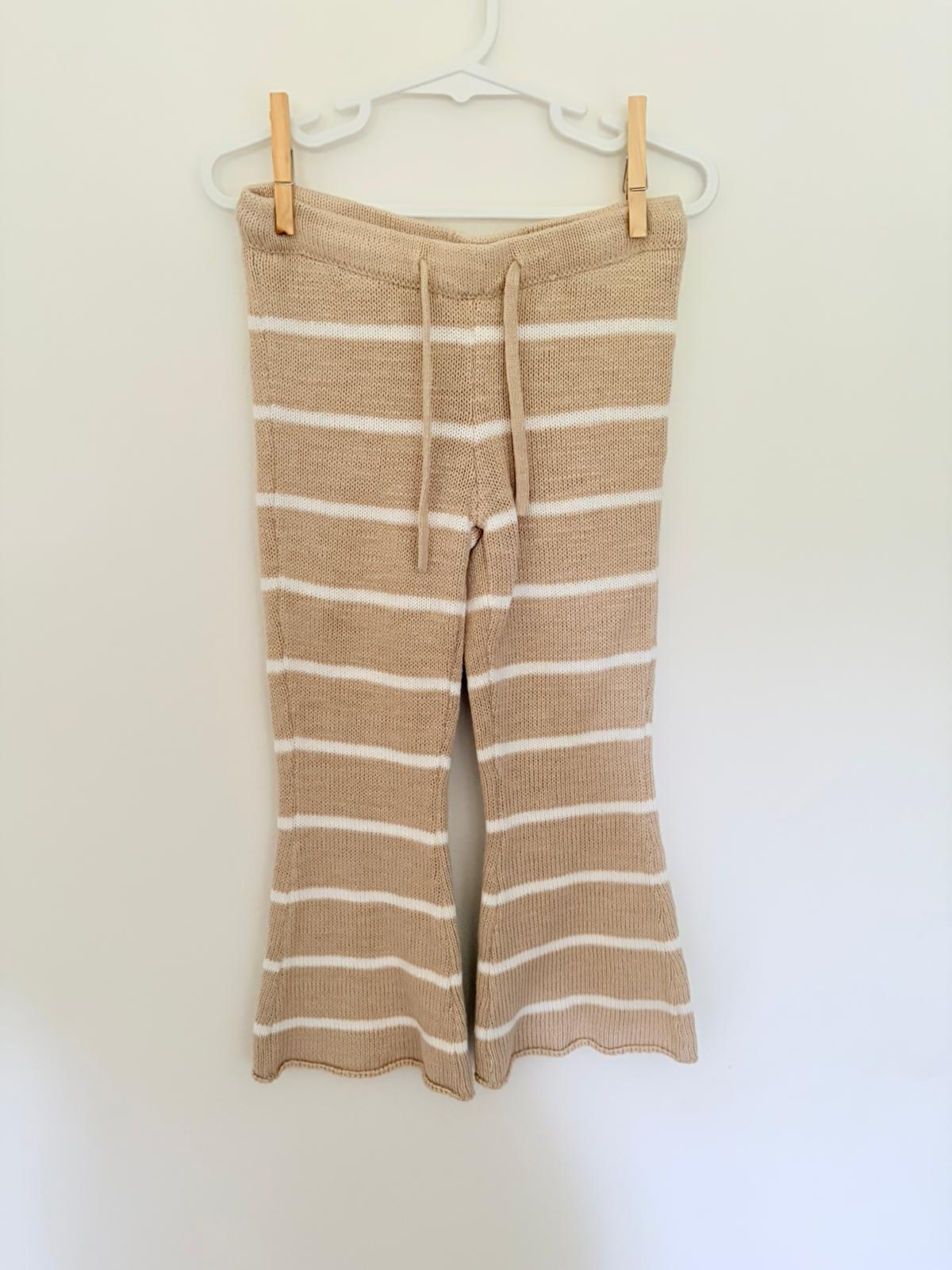 Size 3 GHANDA Cream/white striped knitted pants.