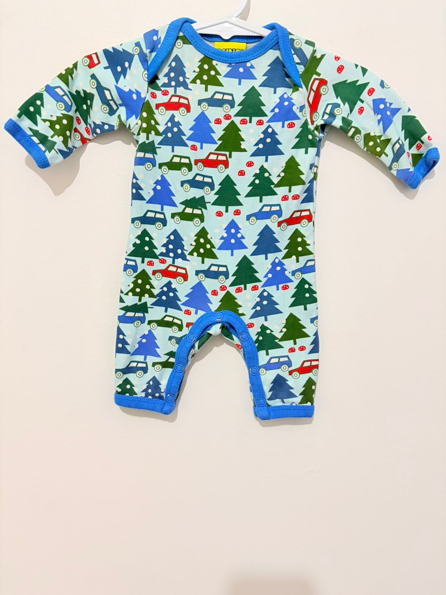 Newborn Duns Sweeden light blue snow winter scene onesie.