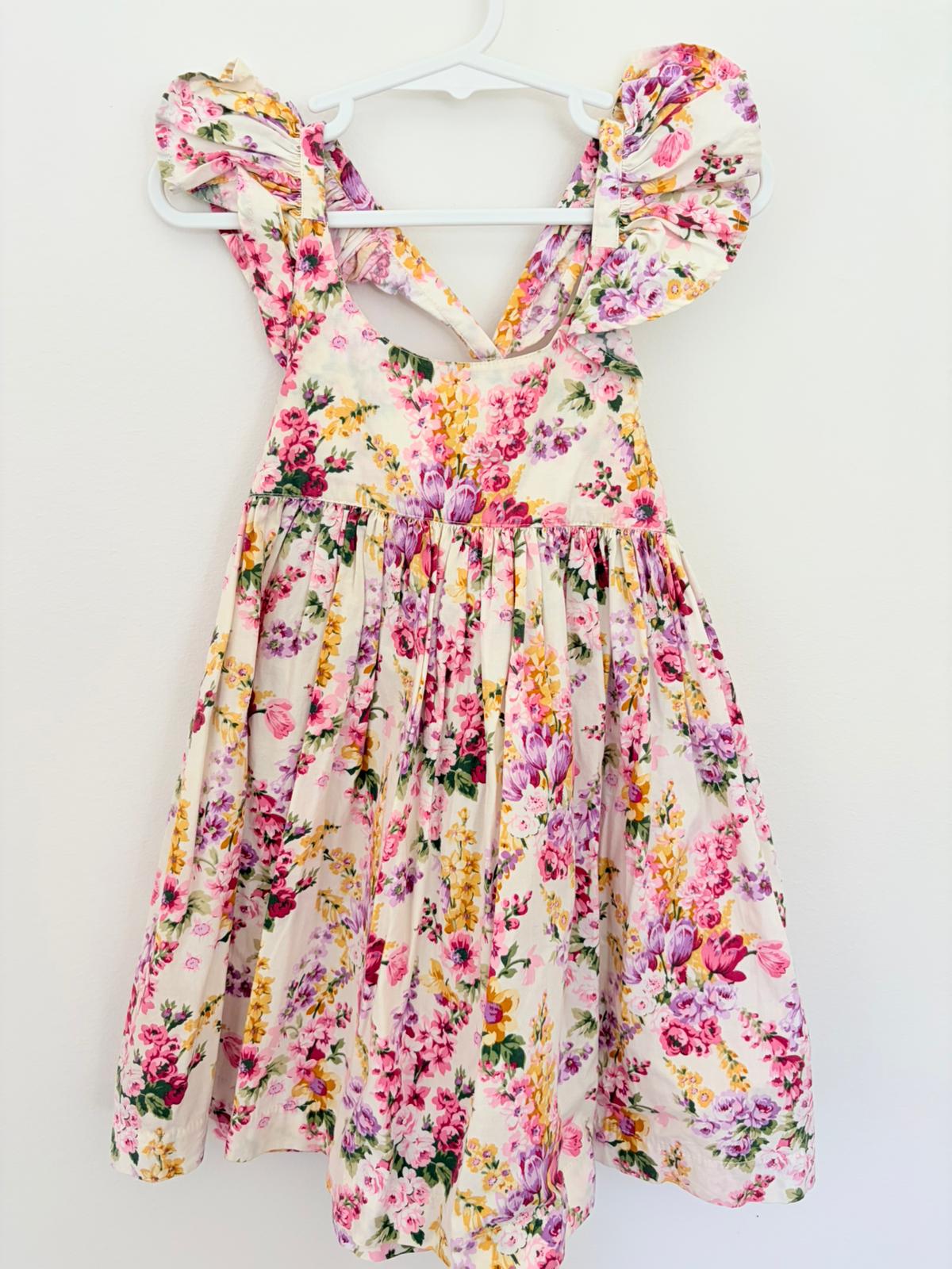 Size 2 Lacy Lane cotton summer dress purple floral pattern.