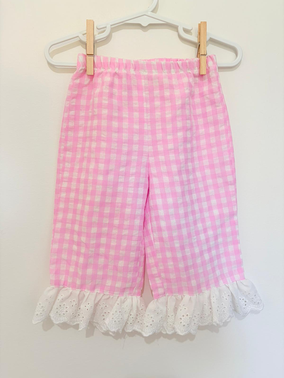 Size 0 Cozy pixies pink check pants.