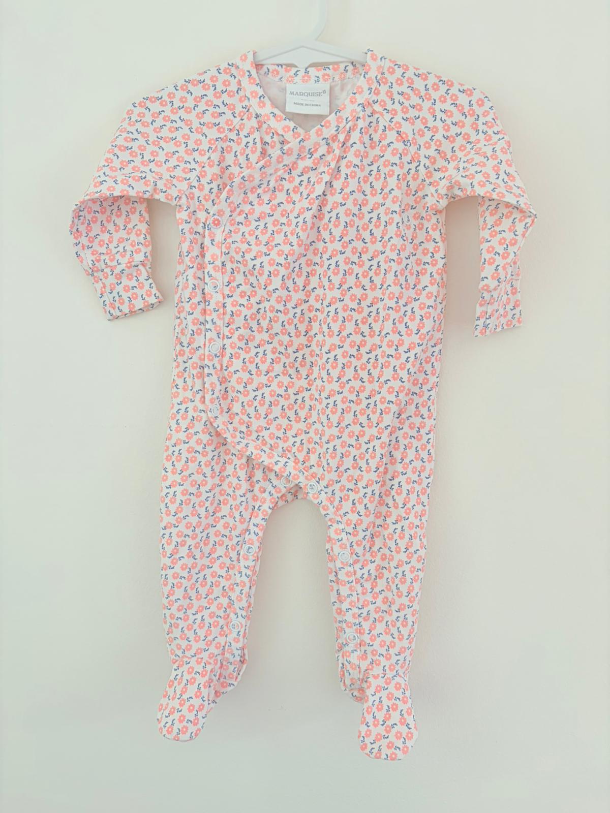 Size 00 Marquise onesie small pink flower print.