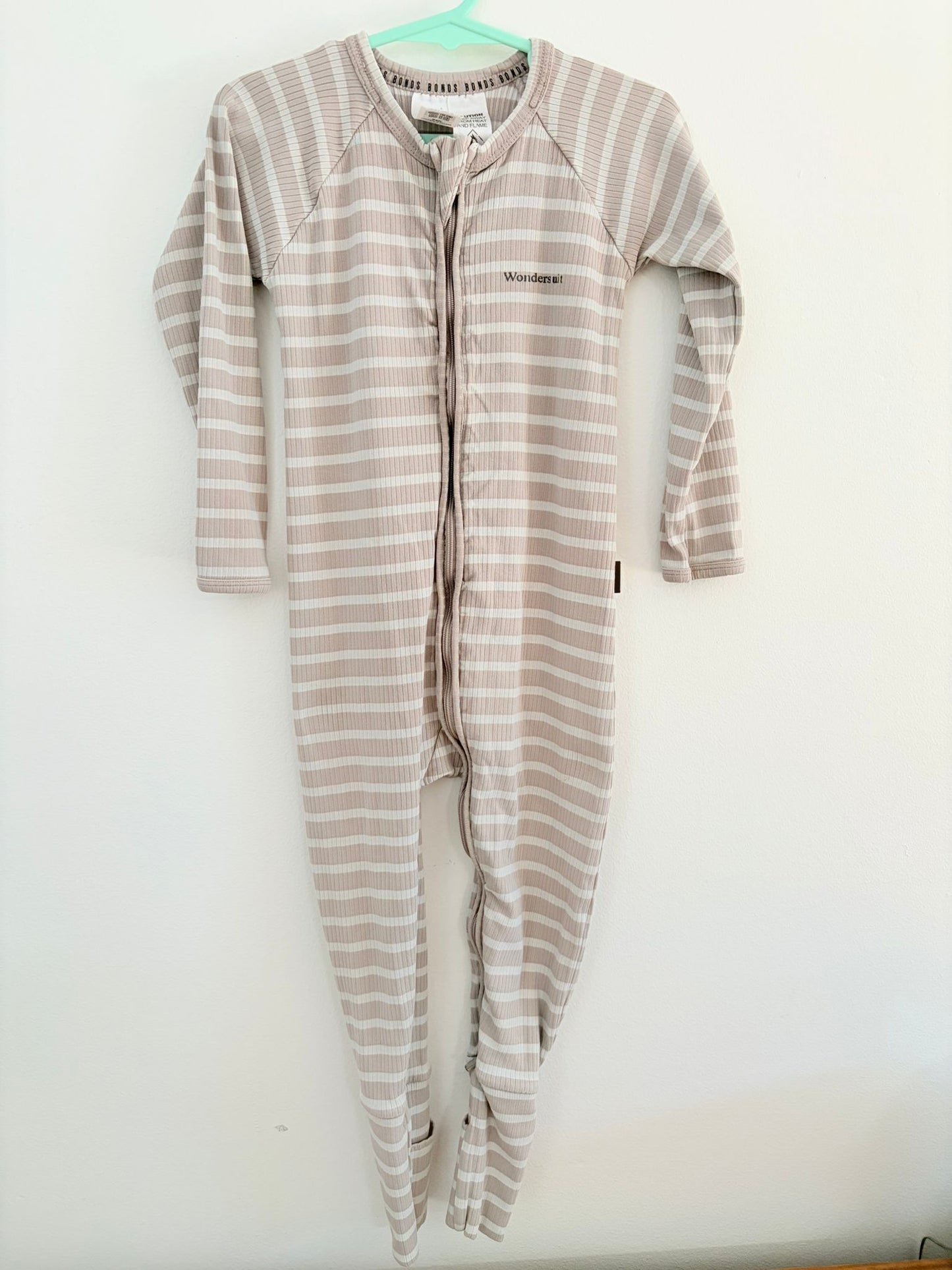 Size 3 Bonds wondersuit grey stripes.