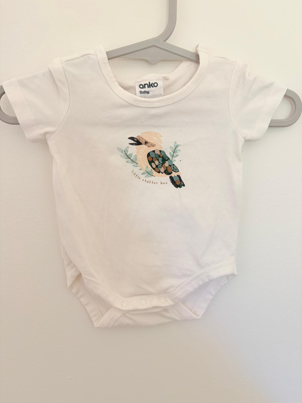 000 Anko kookaburra white bodysuit.