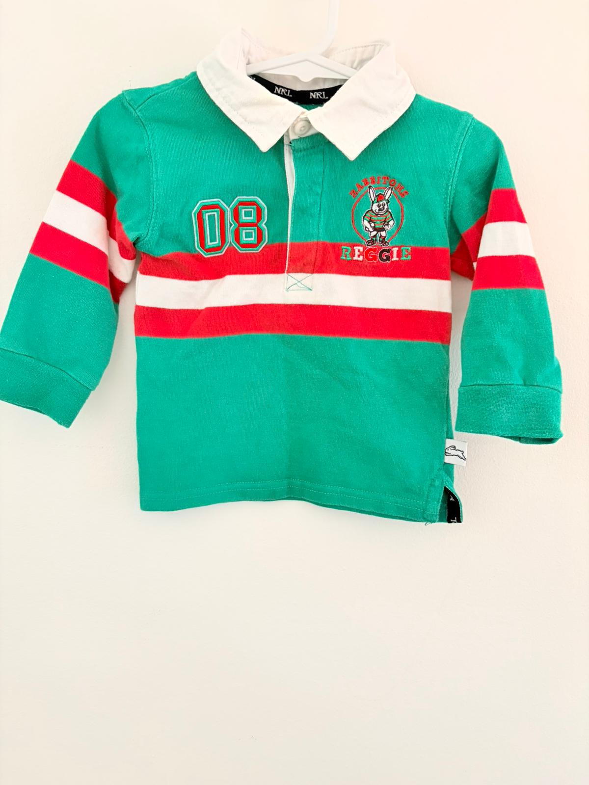 Size 1 NRL Rabbitohs jersey collar embroidery logo.