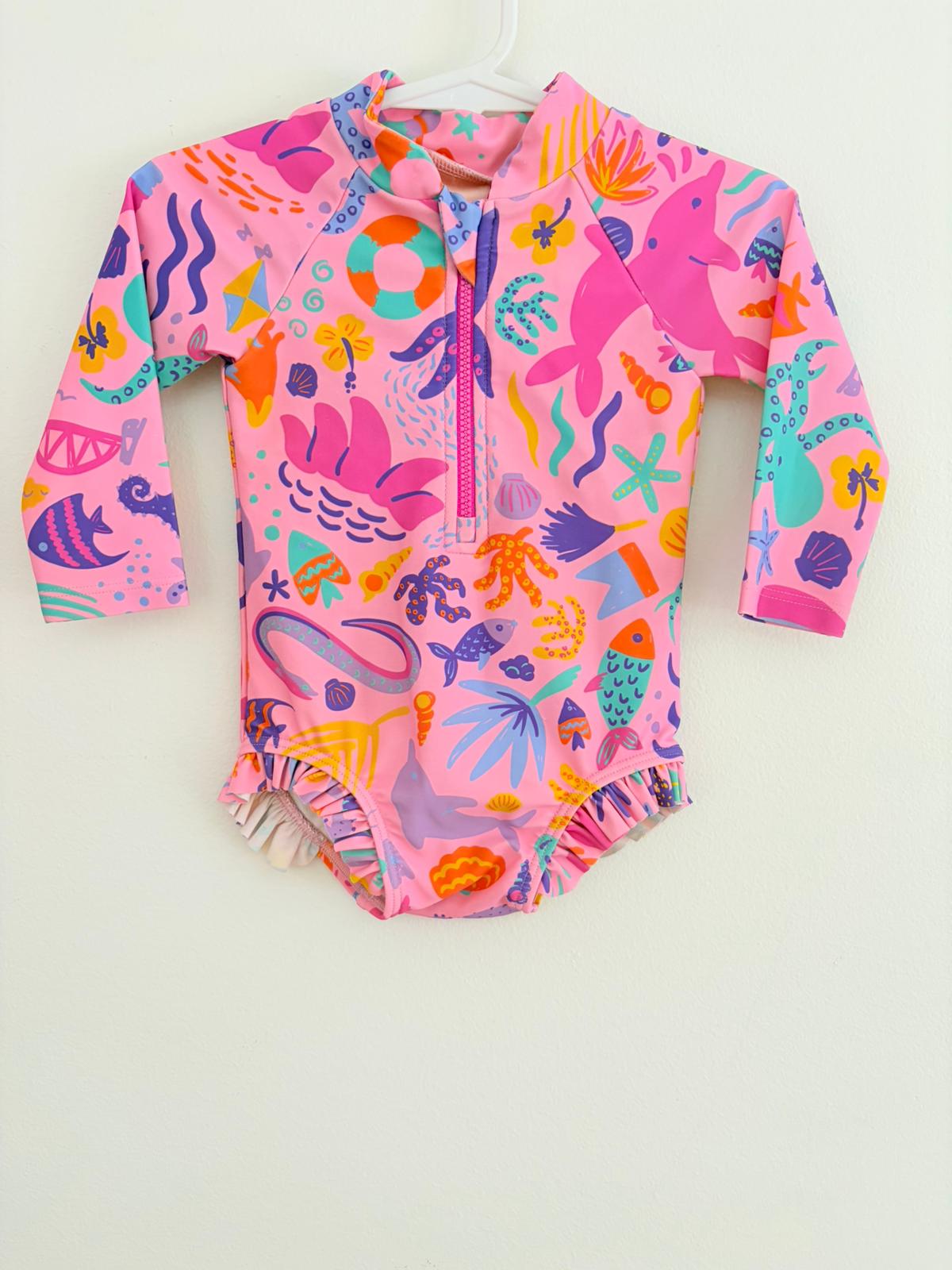 Swimwear Size 00 Best & Less pink Dino swimsuit.