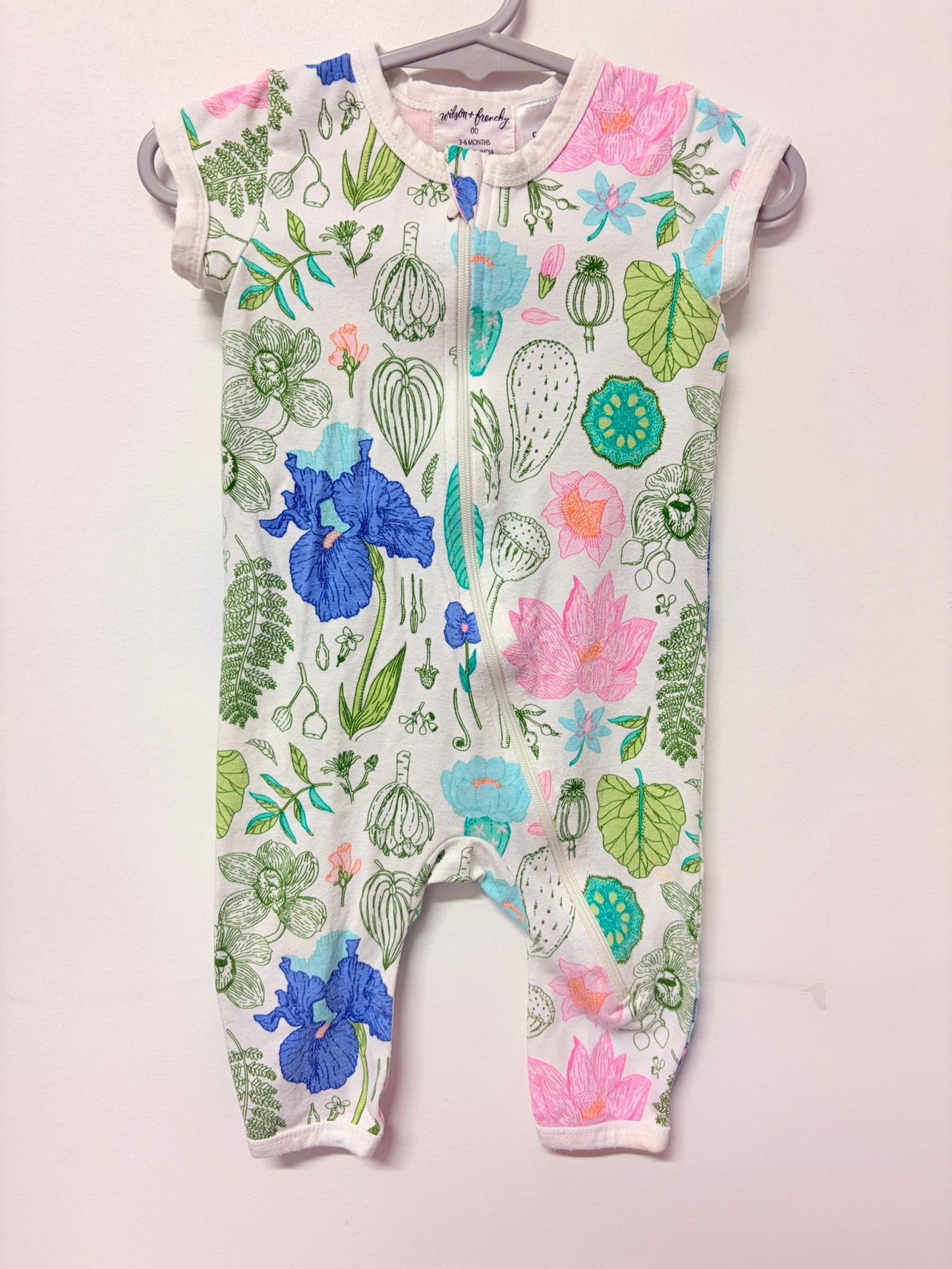 00 Wilson & Frenchy short sleeve floral/fauna print onesie.
