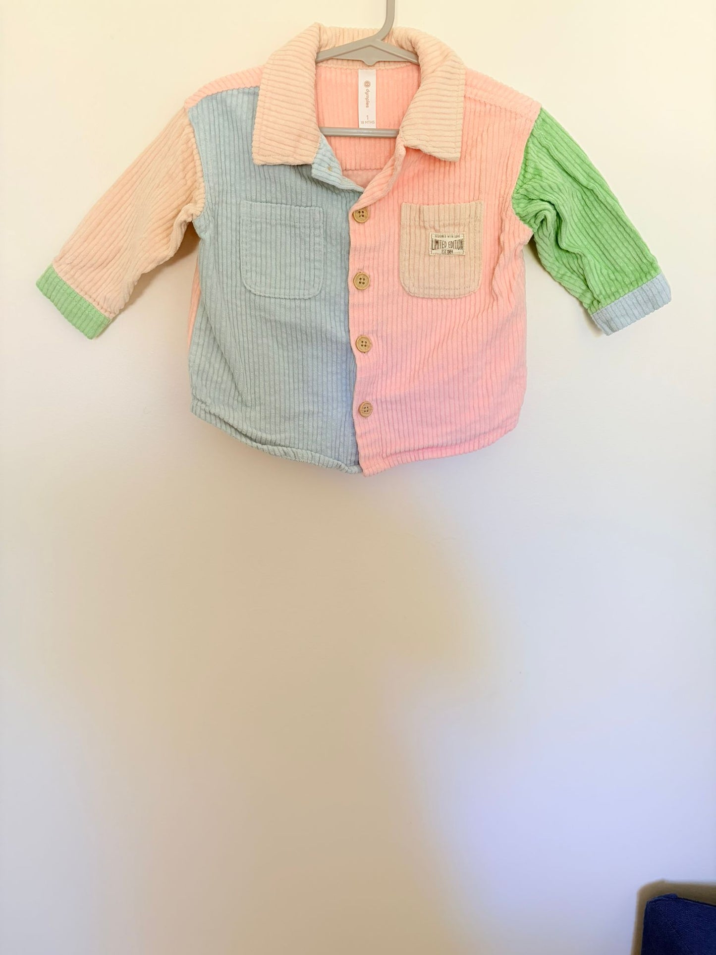 Size 1 Dymples pastel courdroy shirt.