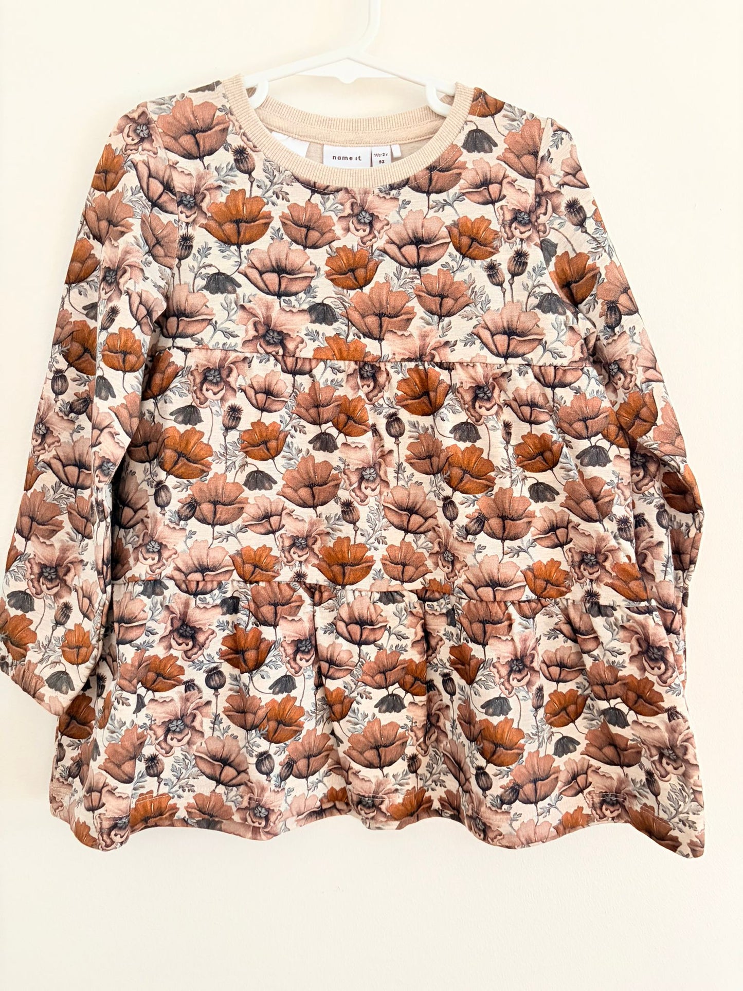 Size 2 name it long sleeve dress with brown floral print.