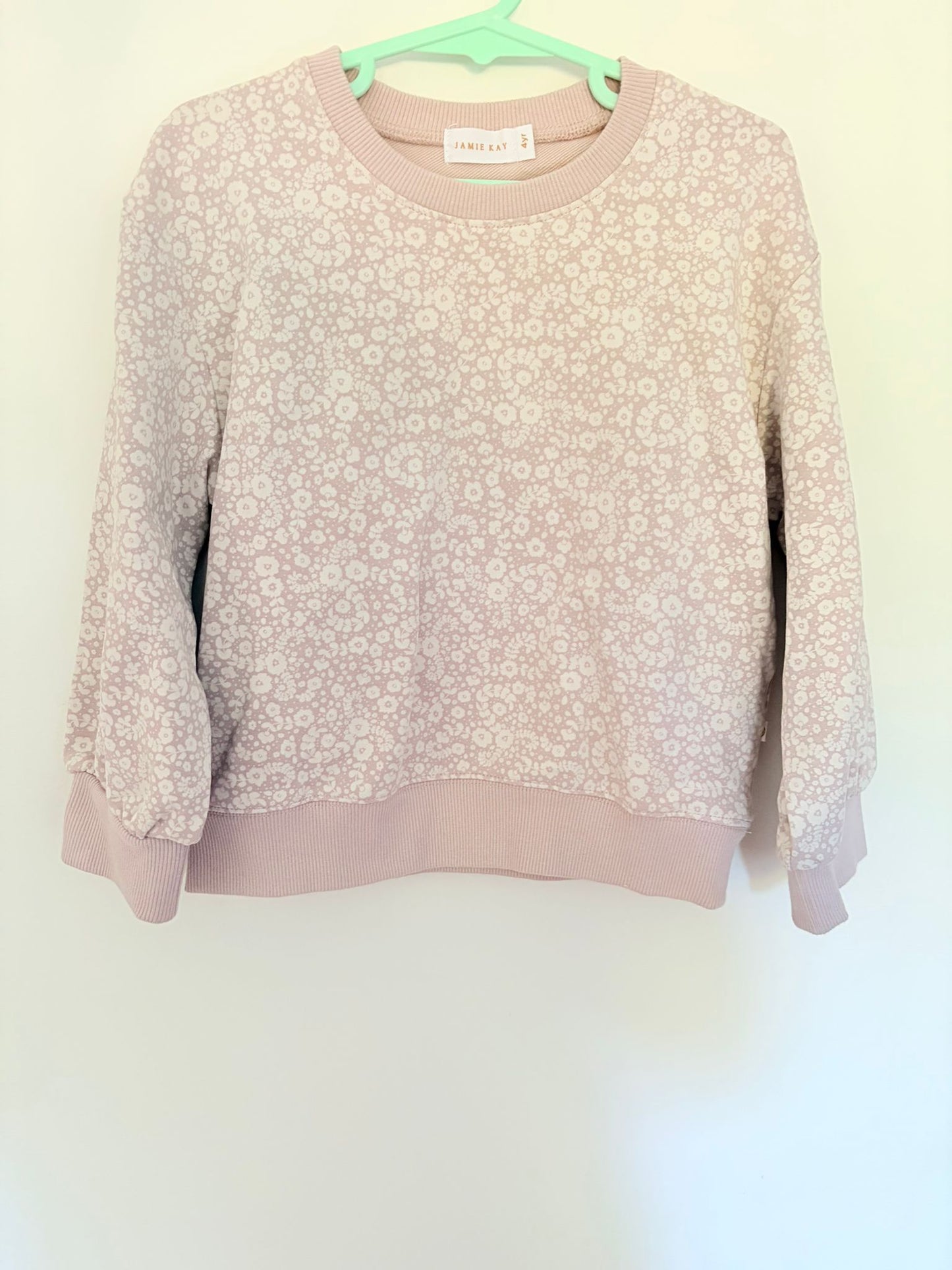 Size 4 Jaimie Kay lilac sweater/jumper with white floral print.