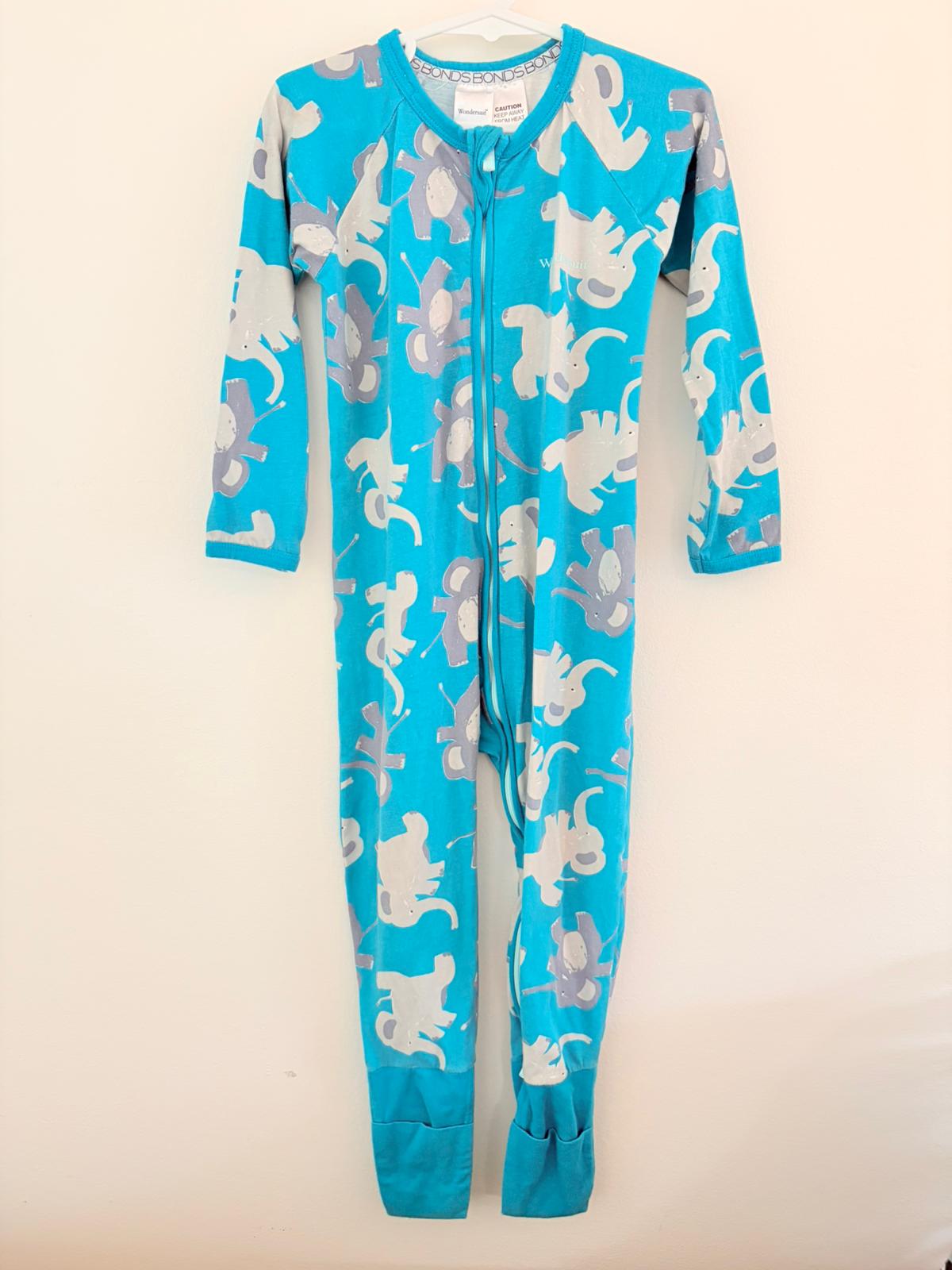 Size 3 Bonds wondersuit teal elephant print.