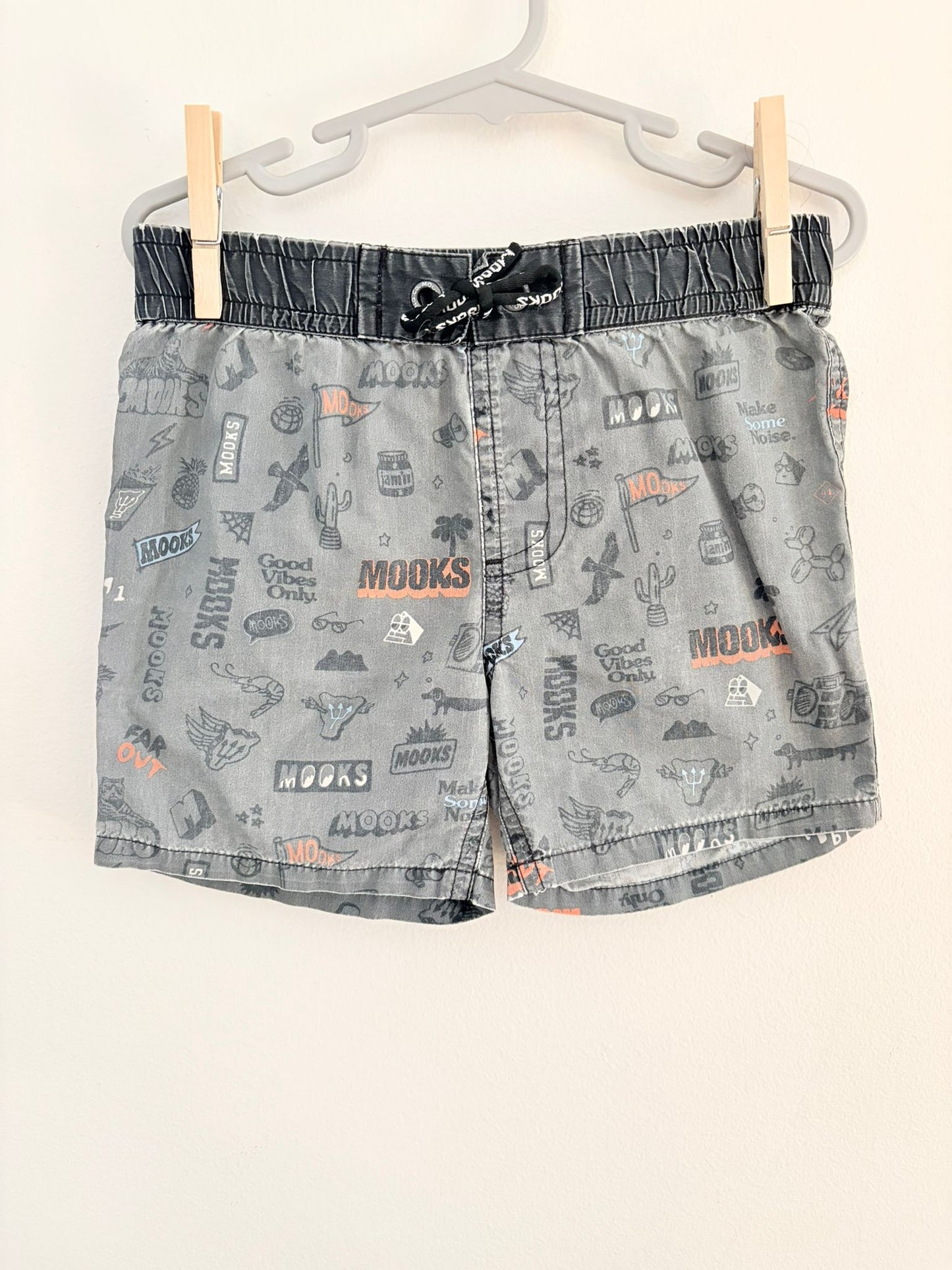 Size 3 Mooks grey/black tattoo print shorts.