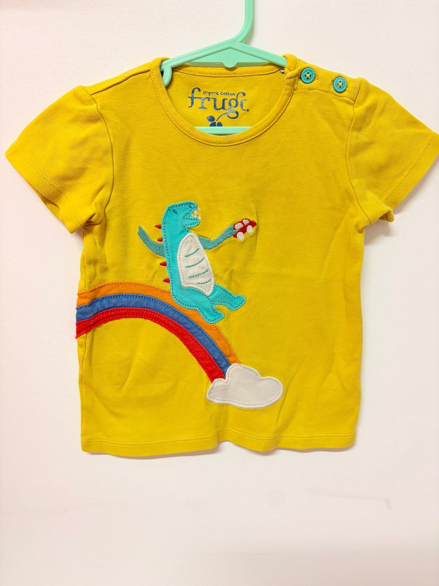 Size 2 Frugi organic cotton dinosaur T-shirt.