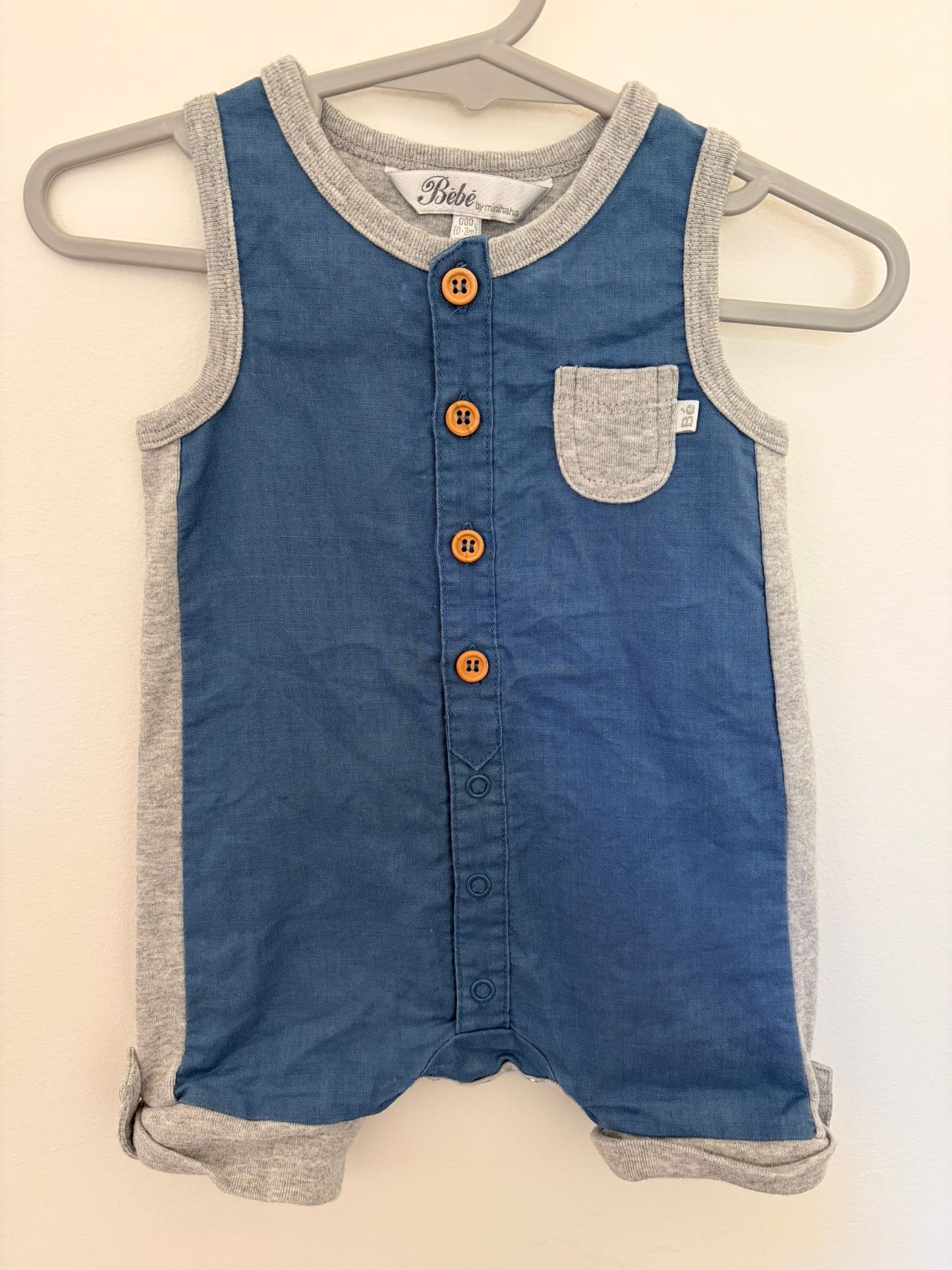000 Bebe linen & cotton blue/ grey romper.