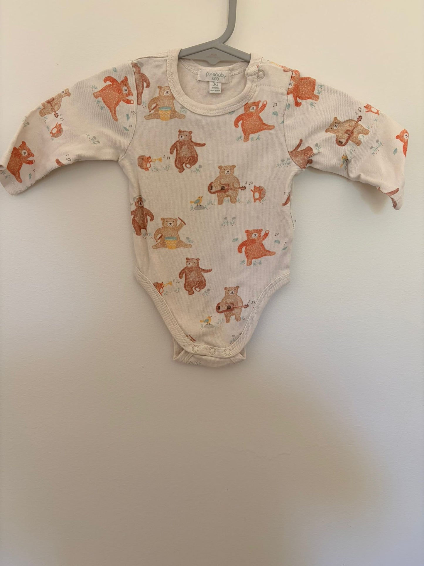 000 Purebaby long sleeved bodysuit teddy bear print.