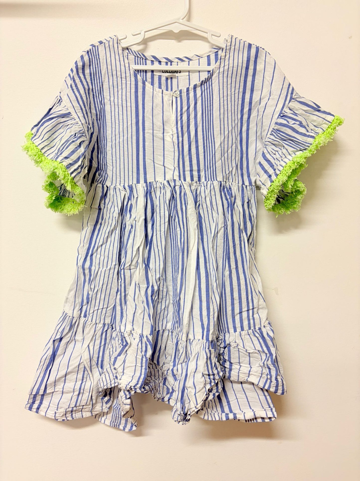 Size 7 Lollydays blue & white striped cotton dress.