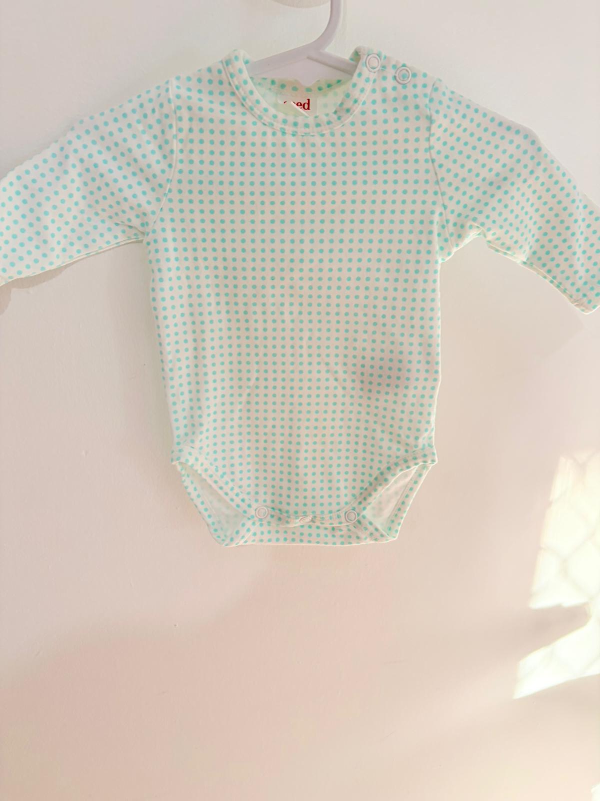 0000 Seed long sleeved bodysuit teal dots.