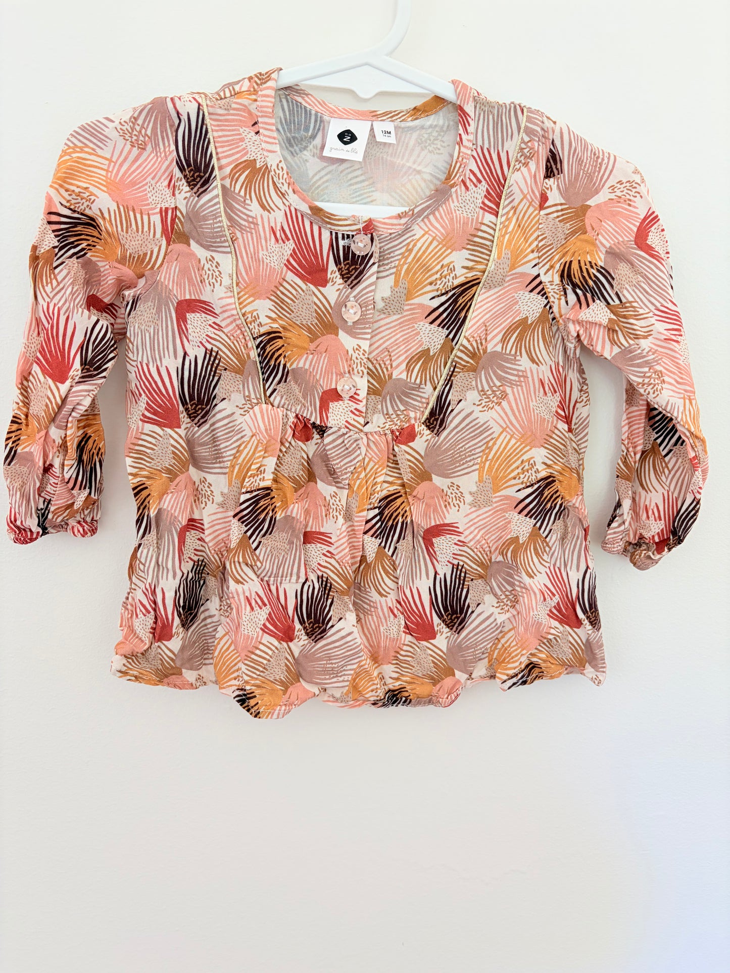 Size 0 Grain de ile light summer cotton top brown print