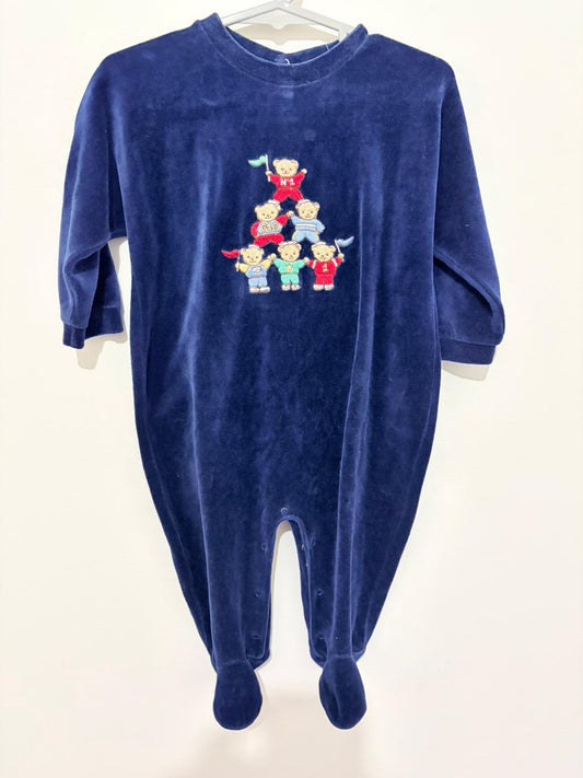 Size 1 Jacardi vintage velvet onesie bear embroidery.
