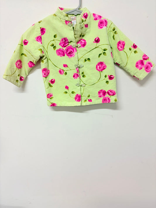 Size 1 Jellybeans vintage lime green/pink rose pattern jacket.