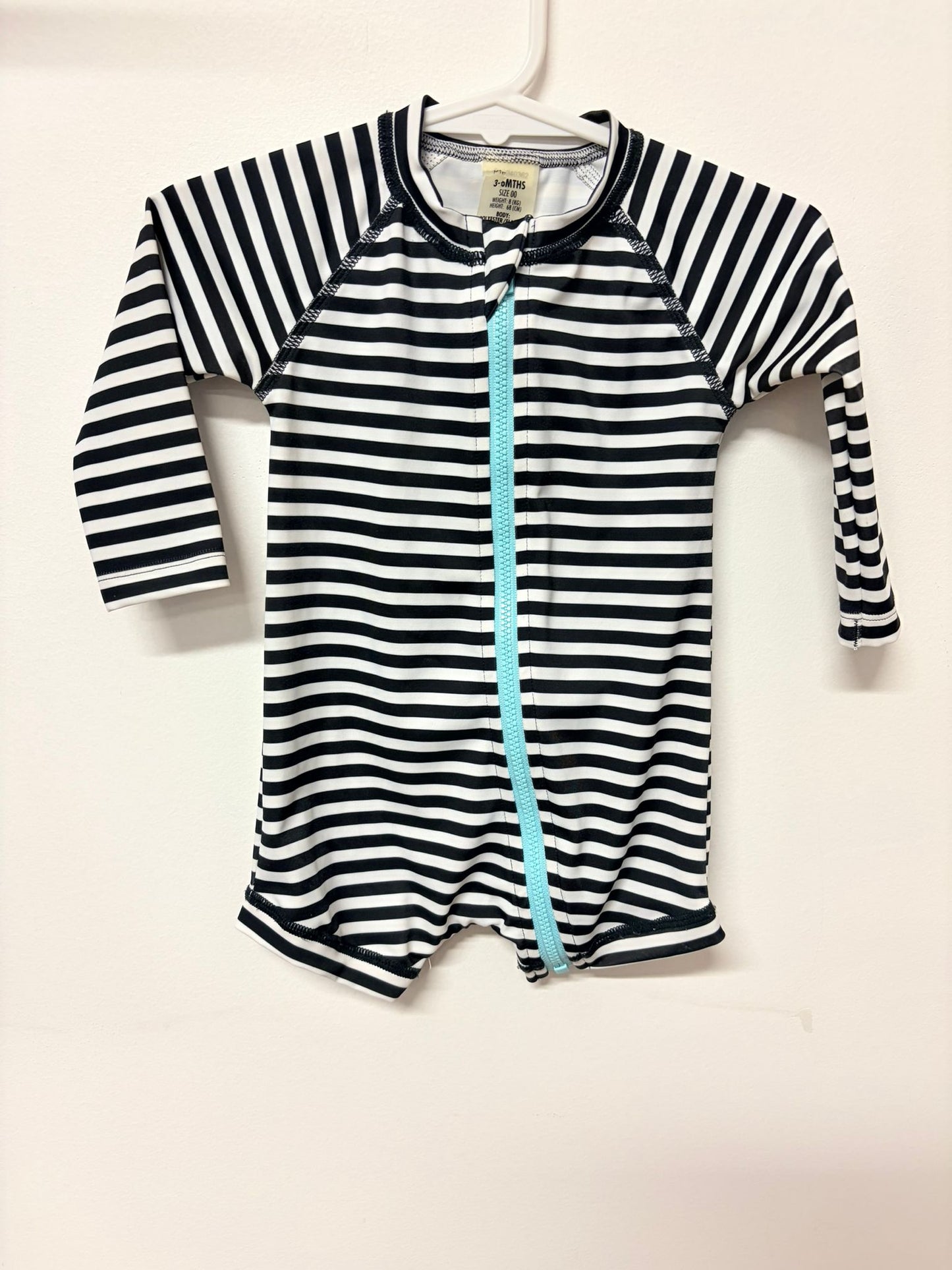 Swimwear size 00 Bonds black & white striped zip up swimsuit.