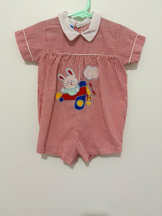 Size 1 Small stars vintage cotton summer romper with bunny appliqué.