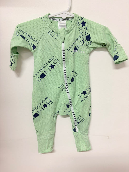 Size 0000 Newborn Bonds wondercool suit pastel green.