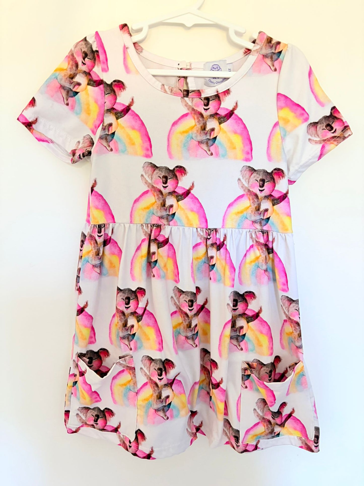 Size 4 Cheeky Chickadee rainbow koalas dress.