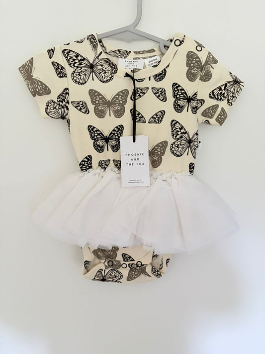 Size 00 (New with tags) Phoenix and the Fox butterfly tutu onesie.