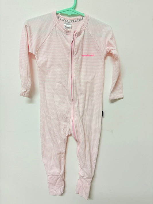 Size 1 Bonds wondersuit soft pink stripes.