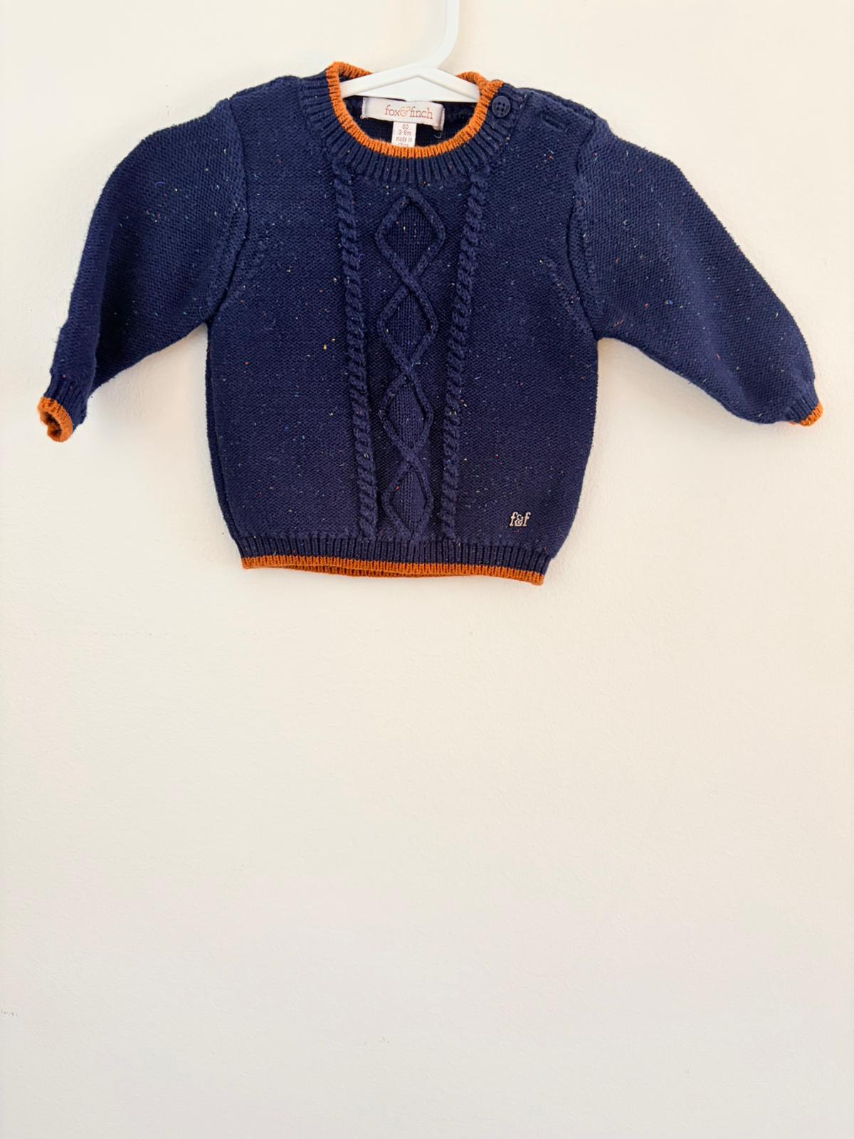 Size 00 Fox & Finch navy knitted jumper with rainbow fleck.