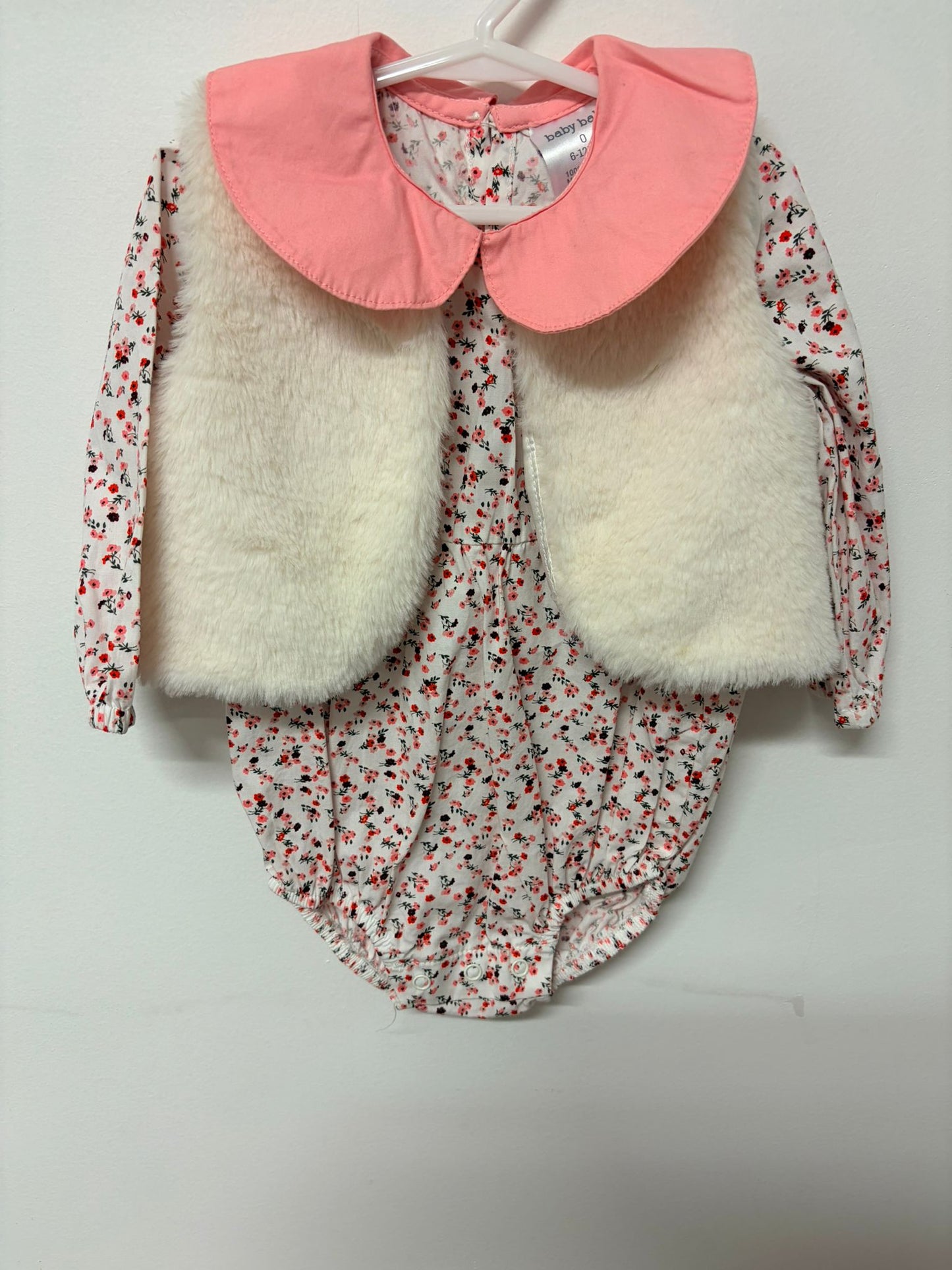Size 0 Baby baby cotton floral romper with fleece jacket.