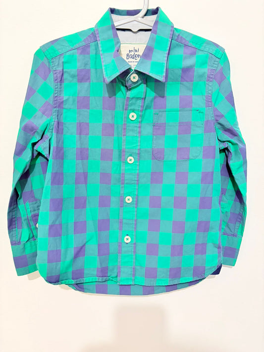 Size 2 Mini Boden green & blue check shirt.