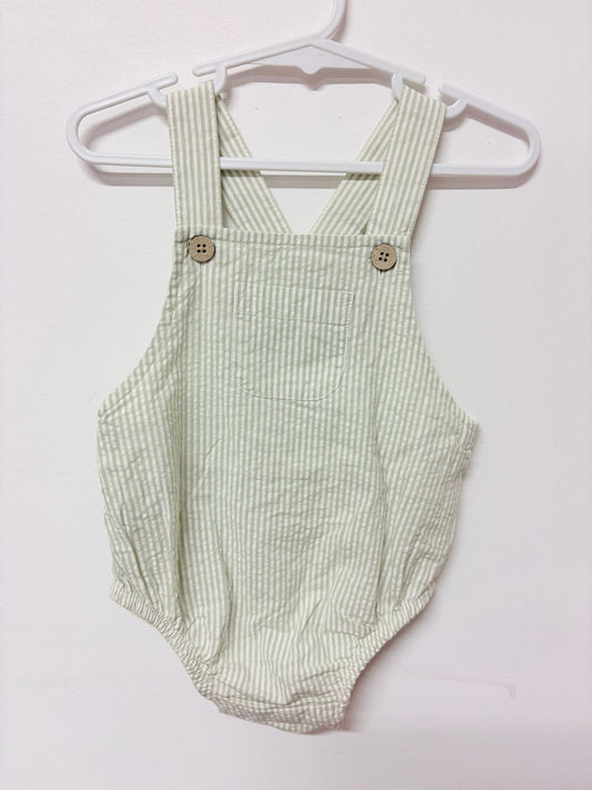 Size 00 Anko summer cotton romper pinstripe green print.