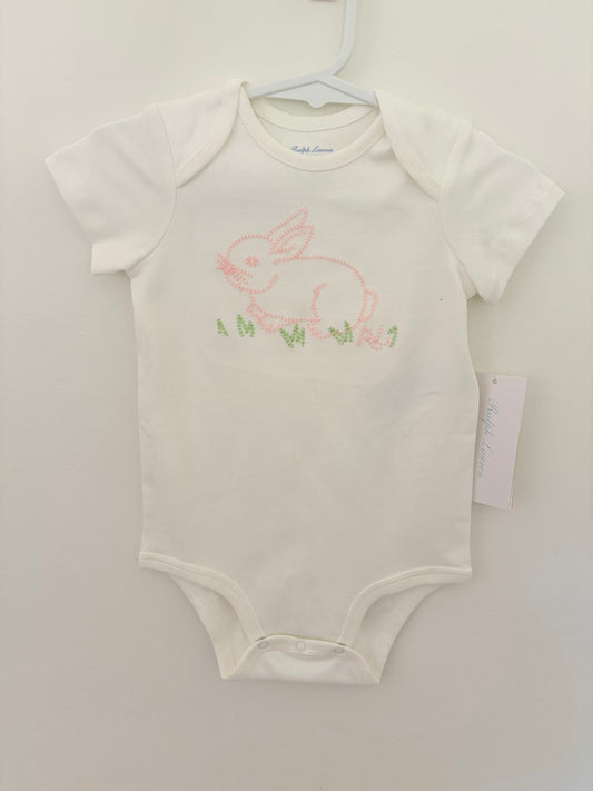 0 Ralph Lauren (new with tags) rabbit embroidered bodysuit.