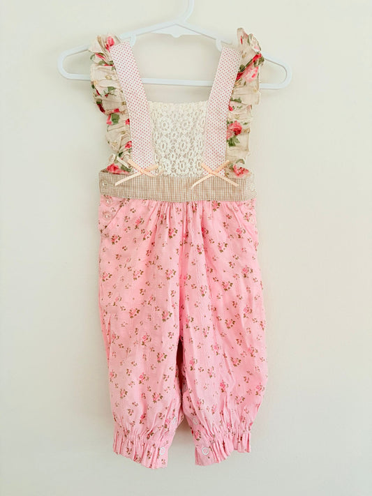Size 00 Arthur Ave cotton pink roses print overalls.