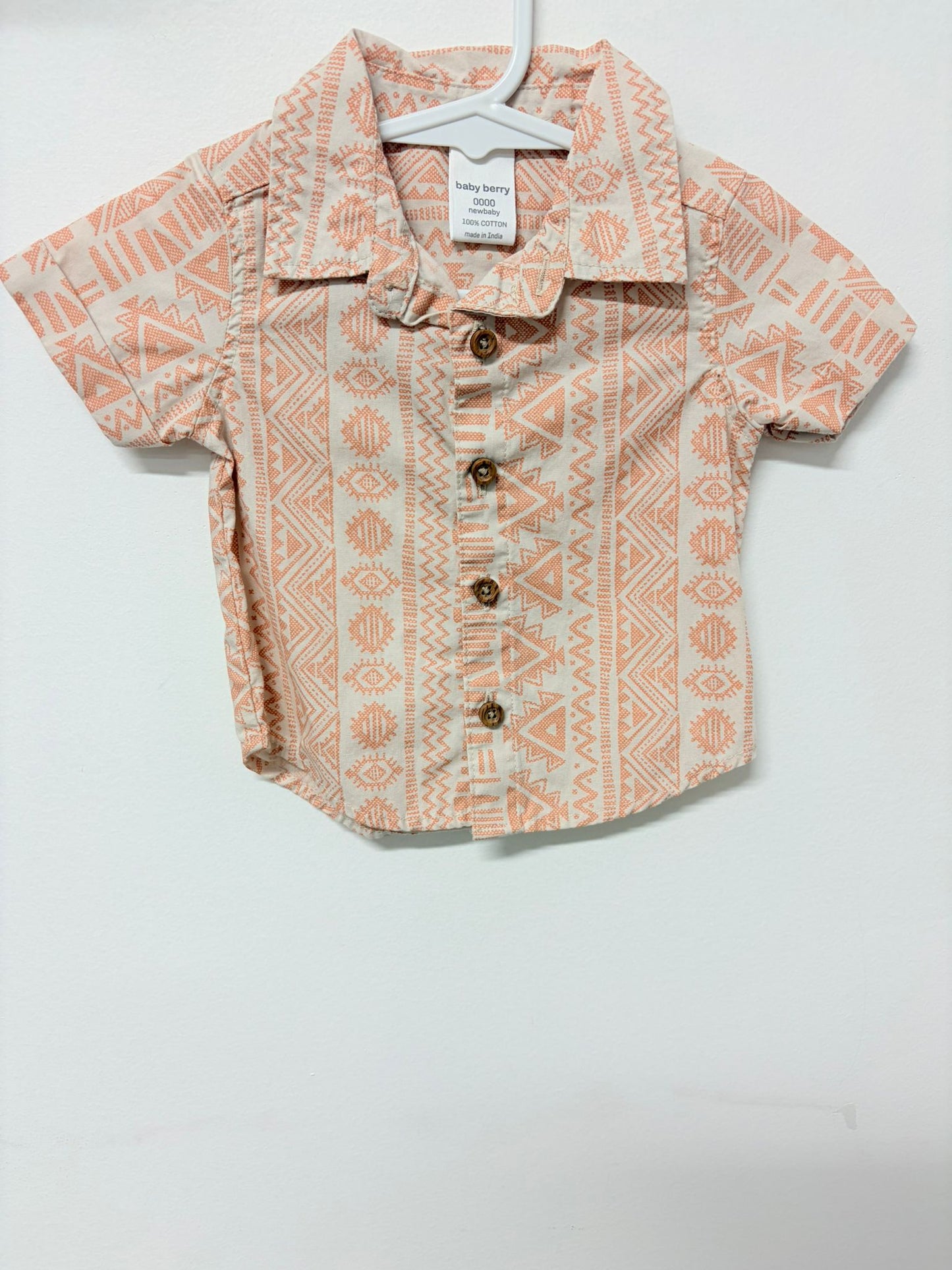 Newborn Baby berry Aztec cotton shirt.