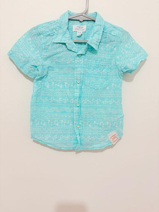 Size 1 Pumpkin patch teal light cotton shirt.