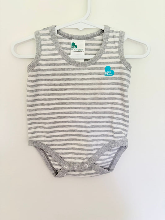 Size 00 Love to dream grey/white stripe bodysuit.