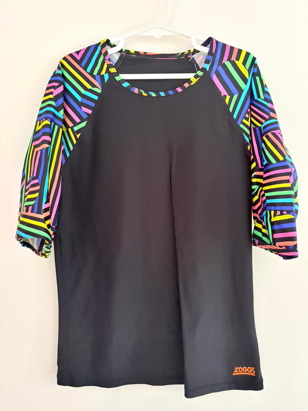 Swimwear Size 10 Shorts, black rainbow arms swim top.
