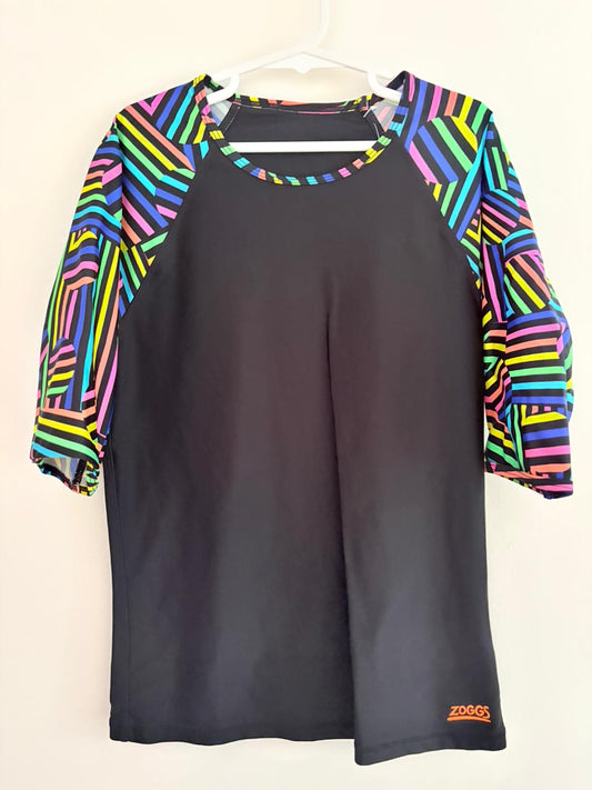 Swimwear Size 10 Shorts, black rainbow arms swim top.