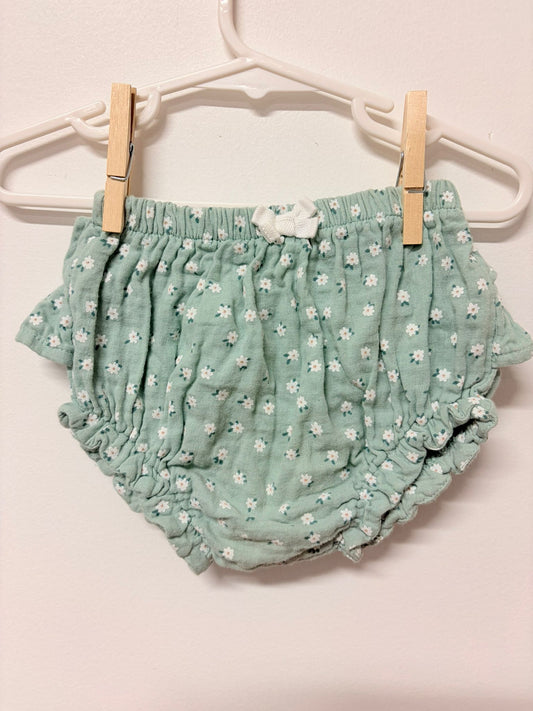 Size 1 Mayoral green floral print cotton bloomers.