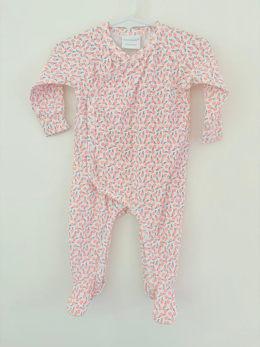 Size 00 Marquise onesie small pink flower print.
