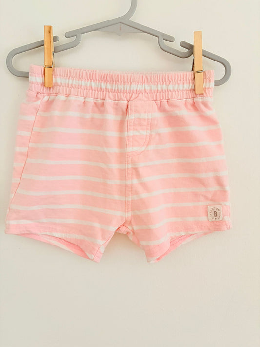 Size 1 Cotron on baby pink and white stripe shorts.