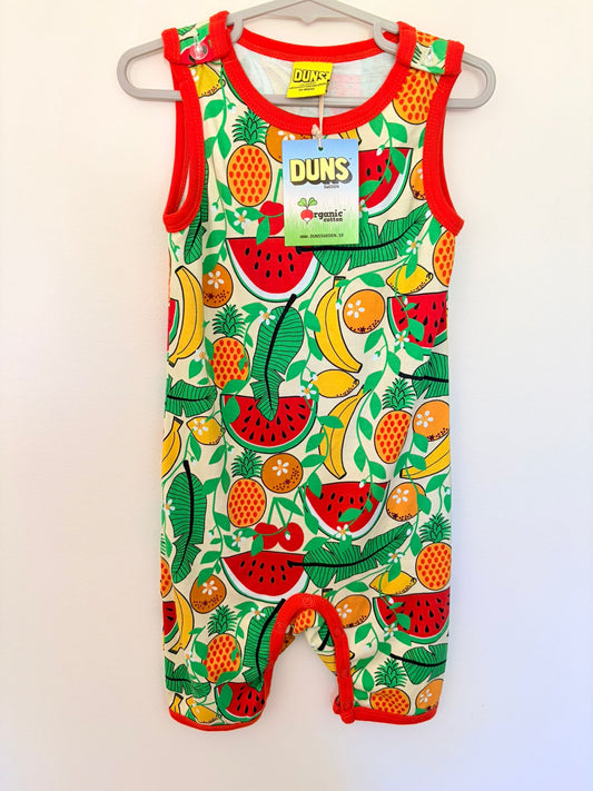 Size 1 (New with tags) Duns organic cotton overalls fruits pattern.