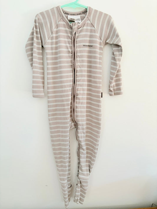 Size 3 Bonds wondersuit grey stripes.